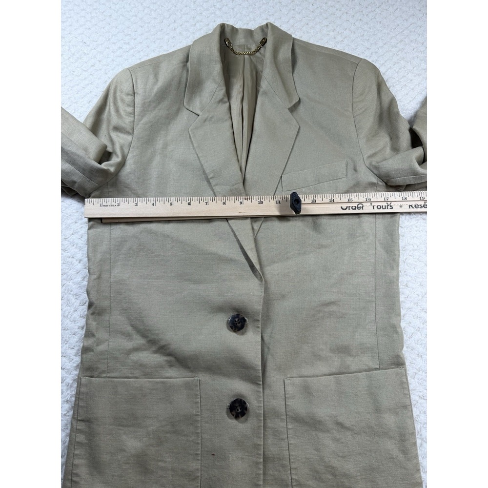 Linen Beige Brown Blazer Pockets Size S Vintage Minimalist Earthy - Picture 2 of 7